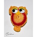 Crochet Owl Brooch In Orange And Red - Bird Brooch